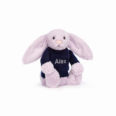 Jellycat Bashful Lilac Bunny with Navy Jumper Australia | 532074ZFA